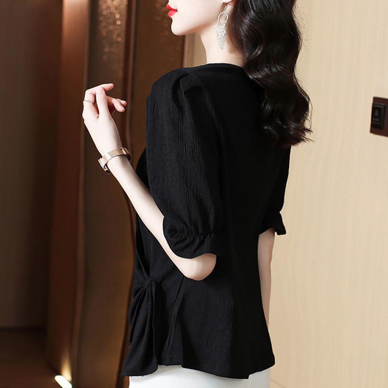 Large Size Shirt Women's Summer French Fashion Loose Square Collar All-match Short-sleeved Top