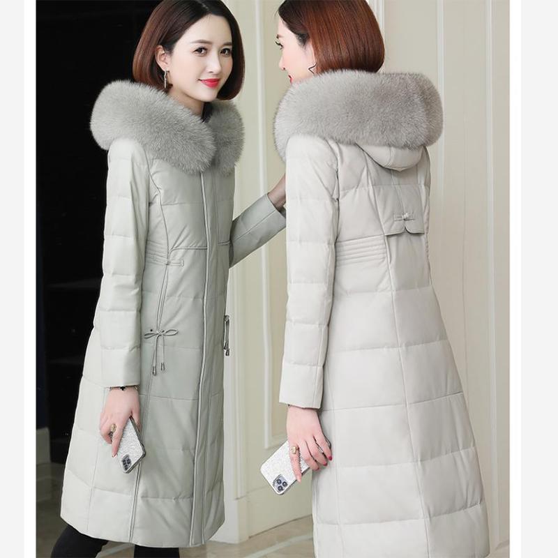 Women's Solid Color Embroidered Down Jacket Mid-length Korean Style Loose Thick Coat Warm Cotton Coat Large Fur Collar Winter Quilted Jacket