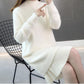Long Faux Mink Fleece Sweater Winter Bottoming Sweater Thick Warm Knitted Lace Stitching Mohair Sweater Dress