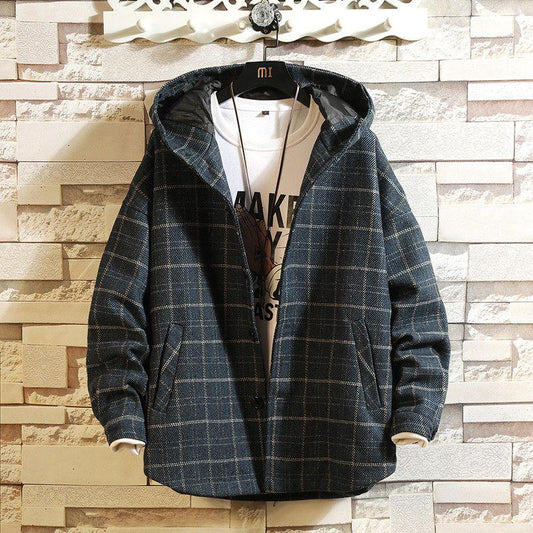 Autumn and Winter Men's Jacket Retro Woolen Plaid Cotton-padded Jacket Youth Loose Large Size Casual Jacket Trend Thick Top