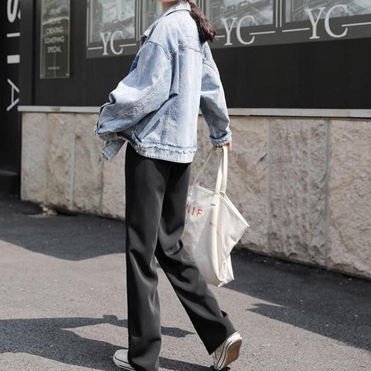 Fleece Suit Straight-leg Pants Female Drape Autumn and Winter Student Black High-waisted Thin Wide-leg Mopping Casual Pants