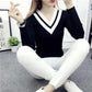 V-neck Short Sweater Autumn and Winter Pullover Slim Top Fashion Knitted Women Sweater