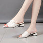 Sandals Women's Medium-heeled Thick-heeled Summer Soft Leather Sandals and Slippers Outside Wear Fish Mouth Large Size Women's Shoes