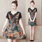 Large Size L-XXXXXL Women's Summer Dress Chiffon Veil Printing Above Knee V-neck Ruffle Short Sleeve Loose
