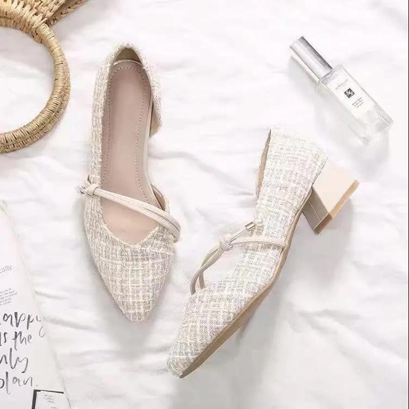 Shallow Mouth Pointed Toe Side Hollow Thick Heel Mid-heeled Shoes Women Working At Work Can Wear Mid-heeled High-heeled Shoes Sweet Style