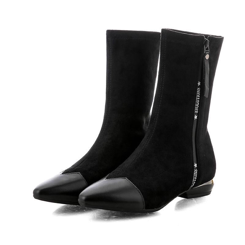 Pair of Women Shoes Leather Pointed Toe Martin Boots Zip Low Heel Cowboy Tied Flat Casual Shoes