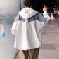 Colorblock Jacket Men's Loose Versatile Hooded Windbreaker Coat Couples Wear Thin Short Zip Long Sleeve Casual Coat Workwear