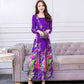 Big swing skirt long skirt spring and autumn plus size floral dress chiffon long sleeve dress