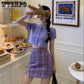 A-line Plaid Skirt Sweet Girl Student Mini Women High Waist Grid Split Short Skirts