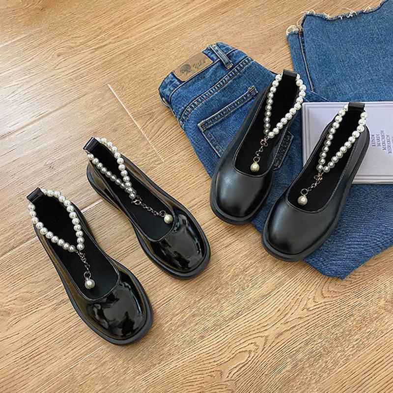 Shiny Flat Bottom Mary Jane Beanie Single Shoes Women's Shoes British Leather Shoes Round Toe Retro Thick Sole Leather Shoes