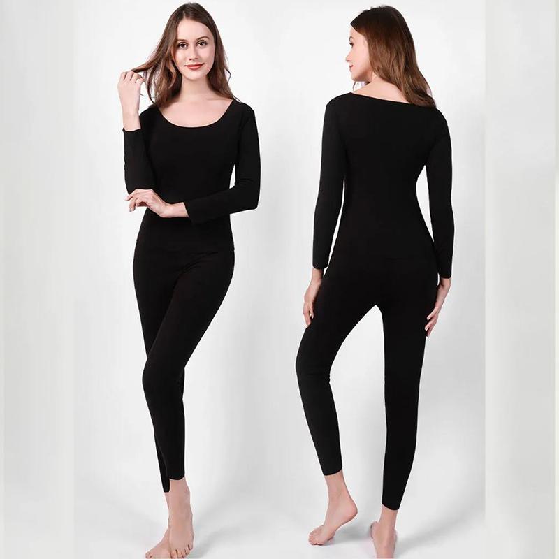 Women Winter Thermal Underwear U-neck Tops Pants Female Autumn Clothes Tight Suit Thicken Windproof Soft Lining Long Sleeve High Elasticity Slim