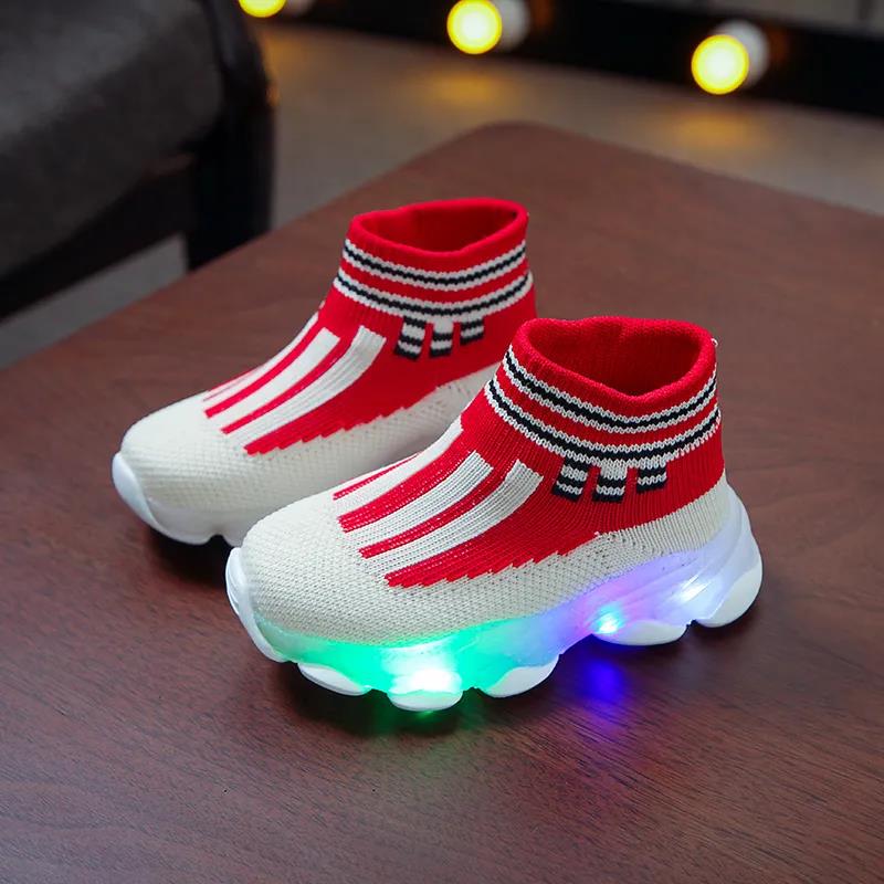 Korean Socks Shoes Boys and Girls LED Light Shoes Breathable Children's Sneakers