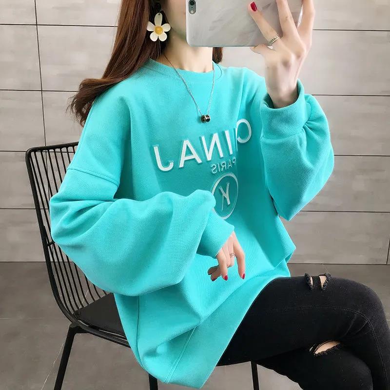 Cotton Sweater Women 2021 Spring and Autumn Round Neck Printing Long-sleeved Loose Top