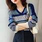 Sweater Women Stitching Printing V-neck Pullover Knitwear Korean Loose Fluffy Top Striped Sweater Autumn and Winter Fashion