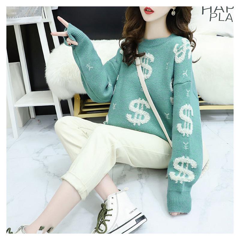 2020 Autumn Women Solid Sweater Elegant O-neck Loose Female Knitted Sweater Casual Long Sleeve Warm Oversized Pullover Tops