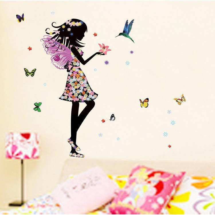 Color butterfly dream princess children kindergarten decorative wall sticker flying girls with wings