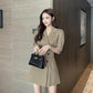 Summer Waist Thin Suit Collar Dress All-match Temperament Can Be Salty or Sweet Midi Skirt Women's Solid Color Casual A-line Skirt