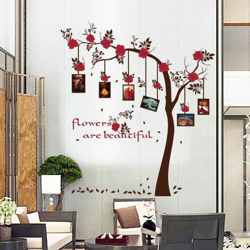 [Wall sticker ]Red Flowers Frame Tree Wall Stickers Home Decor Living Room Bedroom Art Decoration De