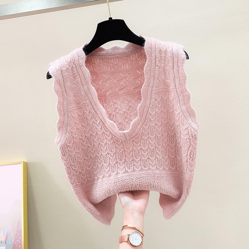 V-Neck Knitted Vest Women New Korean Fashion Sleeveless Sweaters Waistcoat for Outwear Spring Autumn 2021