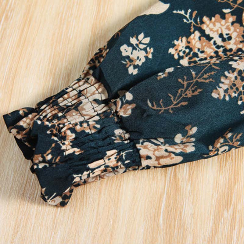 Women's Spring and Autumn Long Sleeve Chiffon Shirt Loose Floral Top
