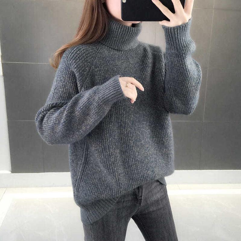 Turtleneck Sweater Women Wear Thick Black Knitted Bottoming Shirt In Autumn and Winter, Casual and Loose Outer Wear