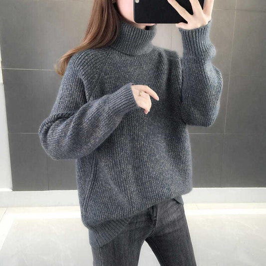 Turtleneck Sweater Women Wear Thick Black Knitted Bottoming Shirt In Autumn and Winter, Casual and Loose Outer Wear