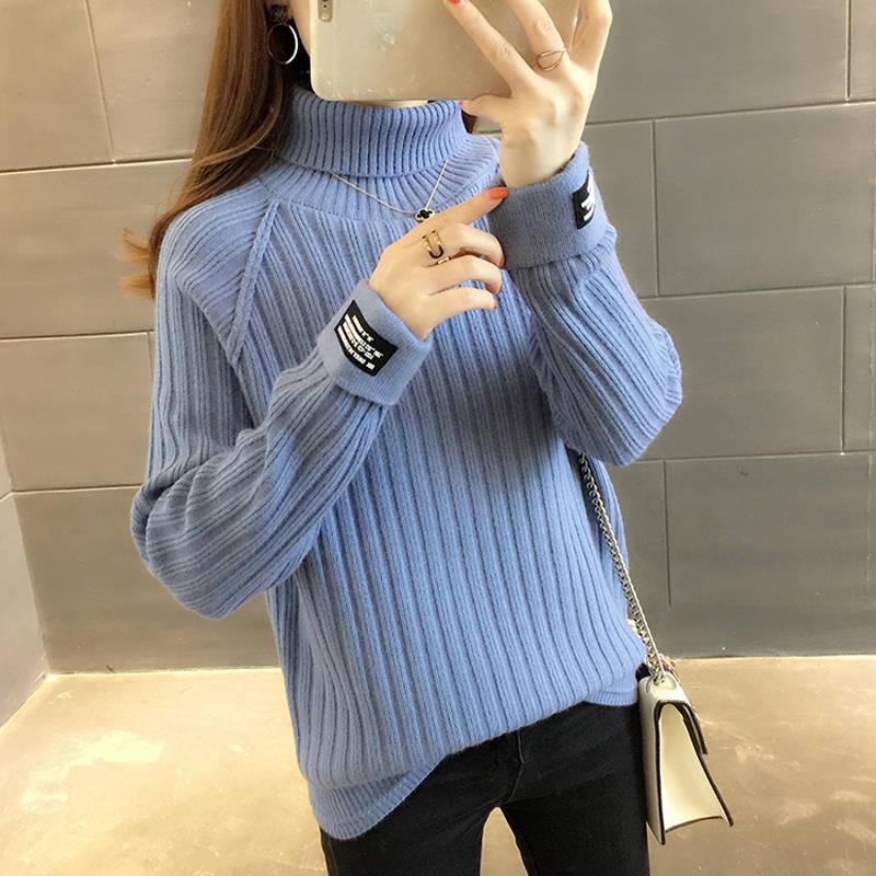 Pofulove Sweater Lady Thicken Loose Autumn Winter Turtleneck Long Sleeve Bottoming Shirt Sweet Tops