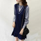 Sweater Dress Women's Ruffle Fake Two-piece Splicing Pullover Knitwear Korean Lady Style Dress Trendy Sweater Autumn and Winter