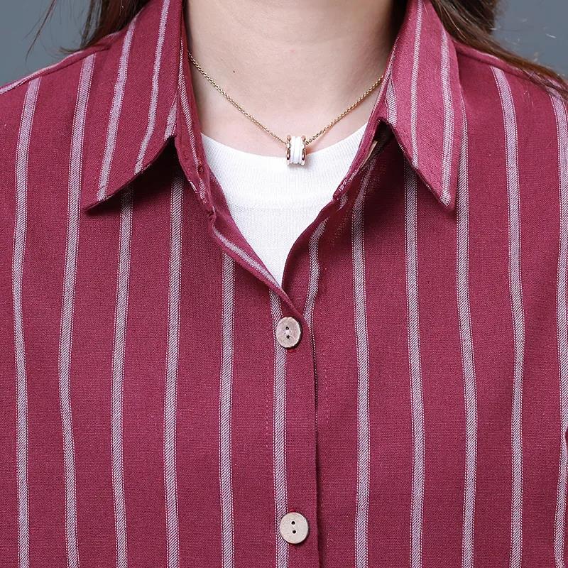 Women's Long-sleeved Striped Shirt Loose Casual Plus Size Mid-length Blouse