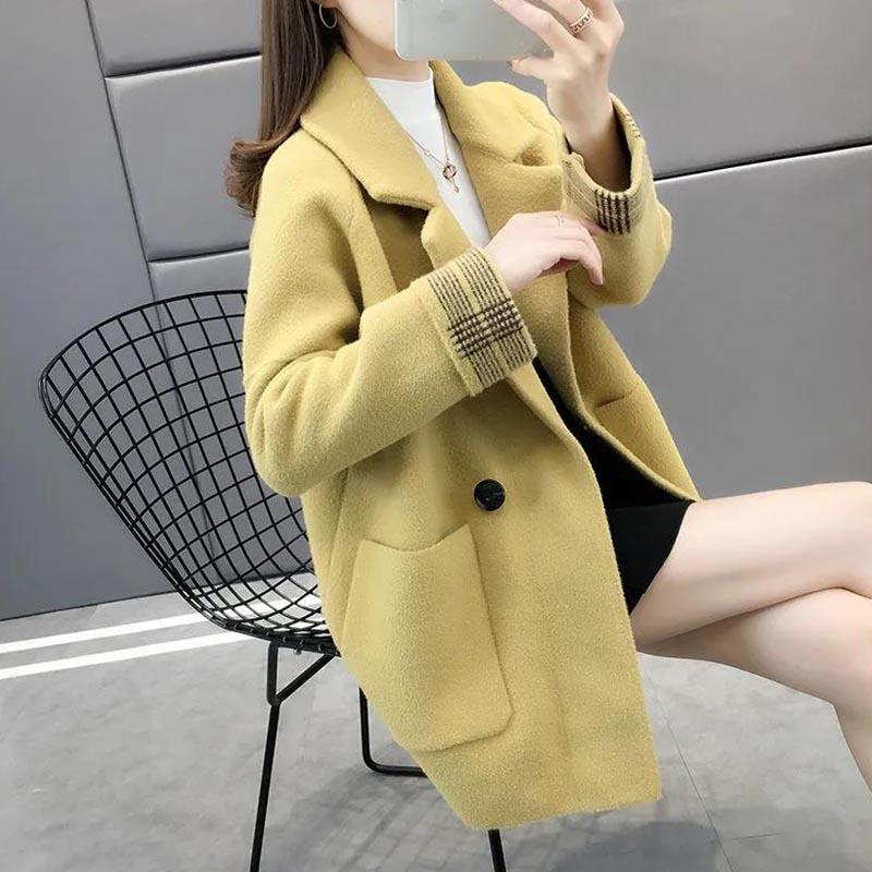 Autumn and Winter Thick Woolen Coat Women's Mid-length Hooded and Cotton Slim-fitting Woolen Coat