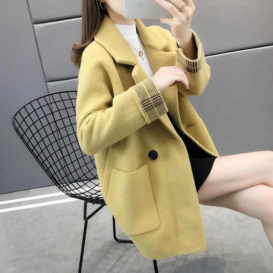 Autumn and Winter Thick Woolen Coat Women's Mid-length Hooded and Cotton Slim-fitting Woolen Coat