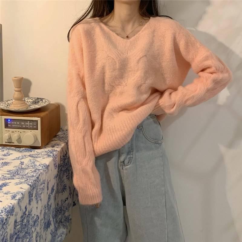 Pofulove Purple Twist Sweater Women Autumn Winter Wear Pullover Fashion Thick Wild Sweater Women