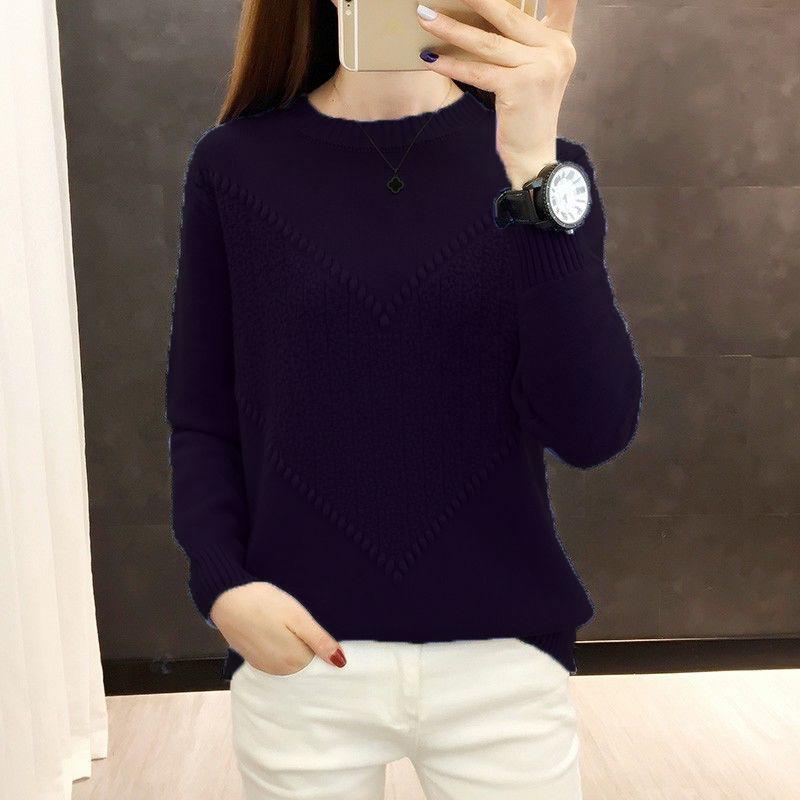 Autumn and Winter Korean Style Loose and Thin Bottoming Shirt All-match Round Neck Pullover Sweater Long Sleeve Solid Color Sweater