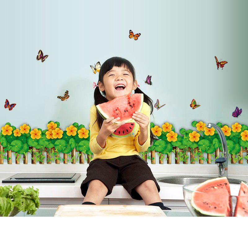 [Wall sticker ]Butterfly Fence Sunflower Flower Wall Stickers Home Decor Living Room Kitchen Window