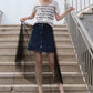 Women Skirts Summer Casual A-line Mesh Skirt Solid Color Long Skirts Elastic High Waist Skirt Loose Gauze Skirt