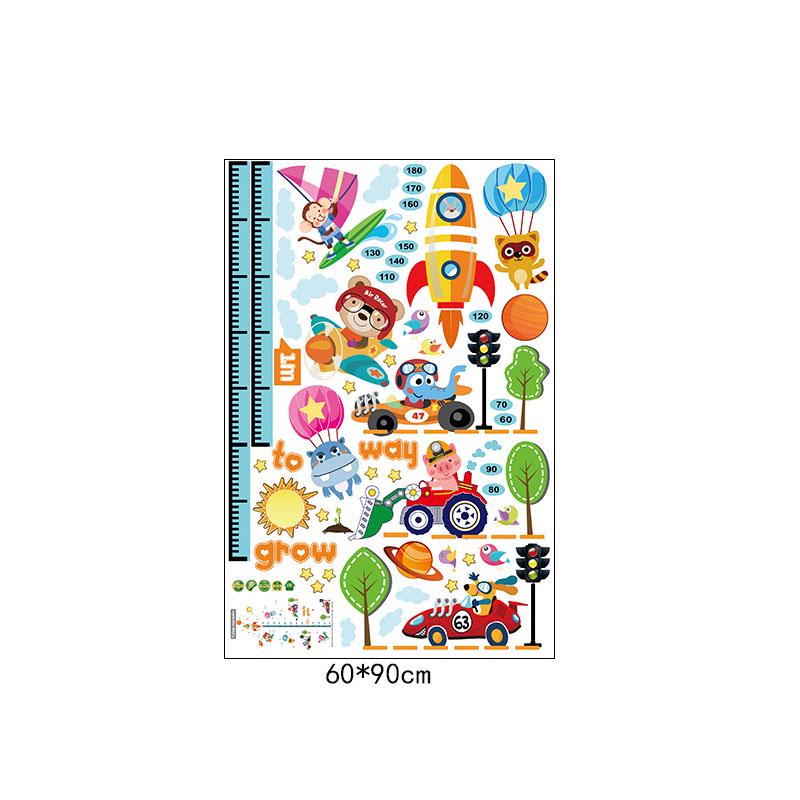 [Wall sticker ]Rocket Bulldozer Children Height Measurement Wall Stickers For Kids Rooms Nursery Dec
