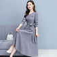 Long Sleeve Fashion Dress Female Spring Summer Korean Style Noble Temperament Slim Slimming Cotton and Linen Midi Skirt