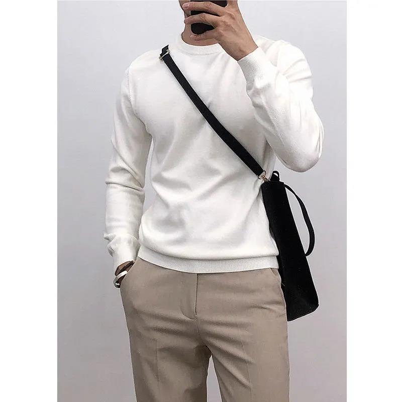 Winter Thin Round Neck Bottoming Sweater Korean Style Slim Pullover Sweater with Inner Line Sweater Men's Top
