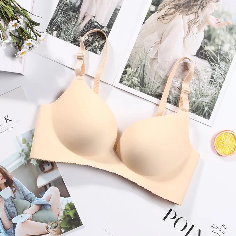 Japanese Solid Color One-piece Non Marking Bra with Auxiliary Breast Collection, Gathered Anti Sagging Non Empty Cup Women's Underwear Bra