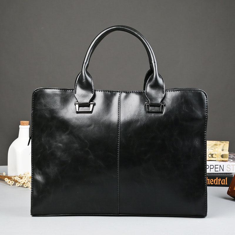 Business Briefcase Men Leather Large Capacity Zipper Crossbody Bags Shoulder Waterproof Computer Bag