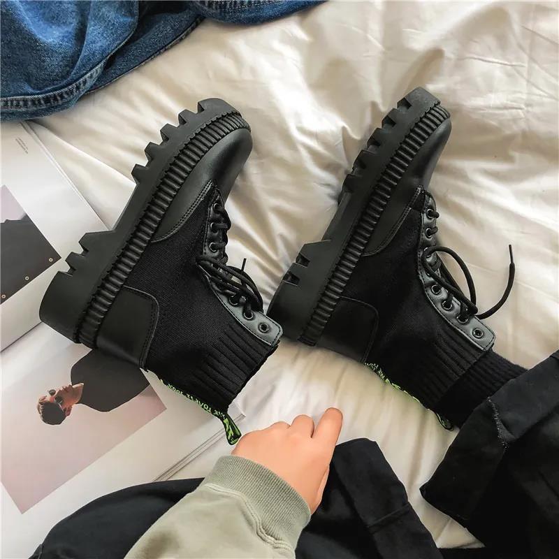 Black Thick-soled Heightened Martin Boots Men's Spring High-top Shoes Korean Style Student All-match Boots