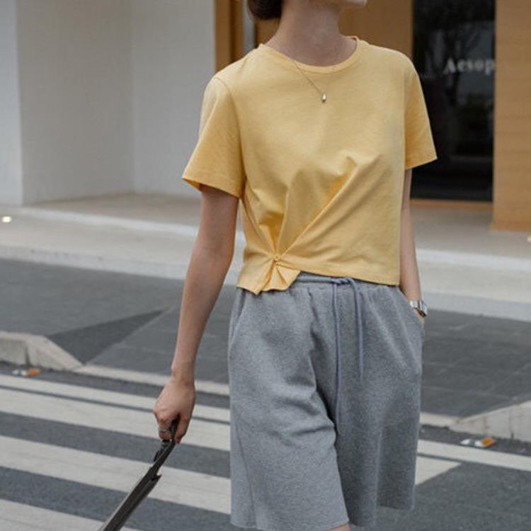 Women Ladies Summer Personality Tops button Irregular Loose Short Sleeve Short T-shirt Blouse