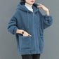 Autumn and Winter Hooded Zipper Cardigan Plus Velvet Thickening Imitation Lamb Velvet All-match Loose Warm Jacket Women