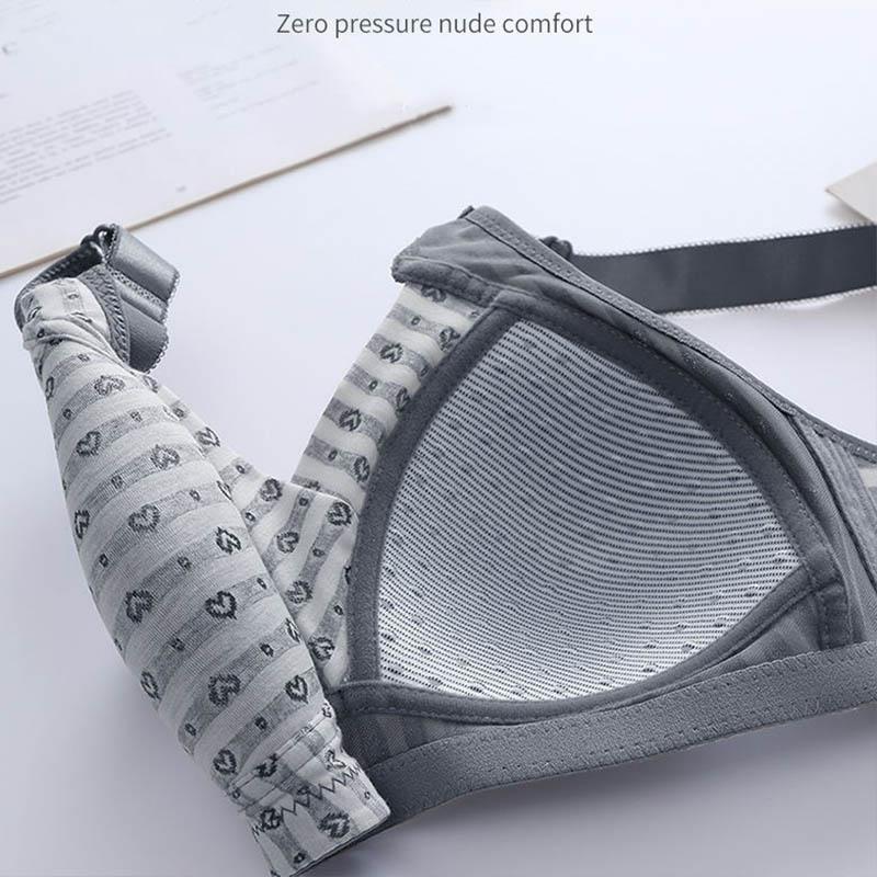 Women Thin Breathable Side-retractable Anti-glare Large Size No Steel Ring Gathering Anti-sagging Printed Pattern Cotton Soft and Comfortable Bra