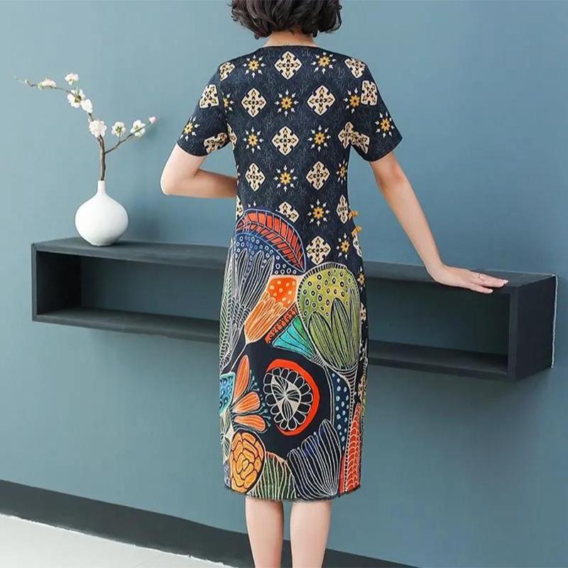 Summer Dress Plus Size Over The Knee Length Printed Straight Dress Women's Clothing