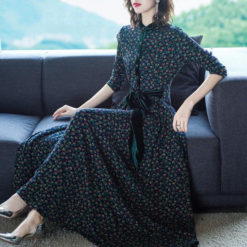 Floral Print Long Dress Bohemian Three Quarter Sleeve Sexy Dress Women O Neck Slim Elegant Dress