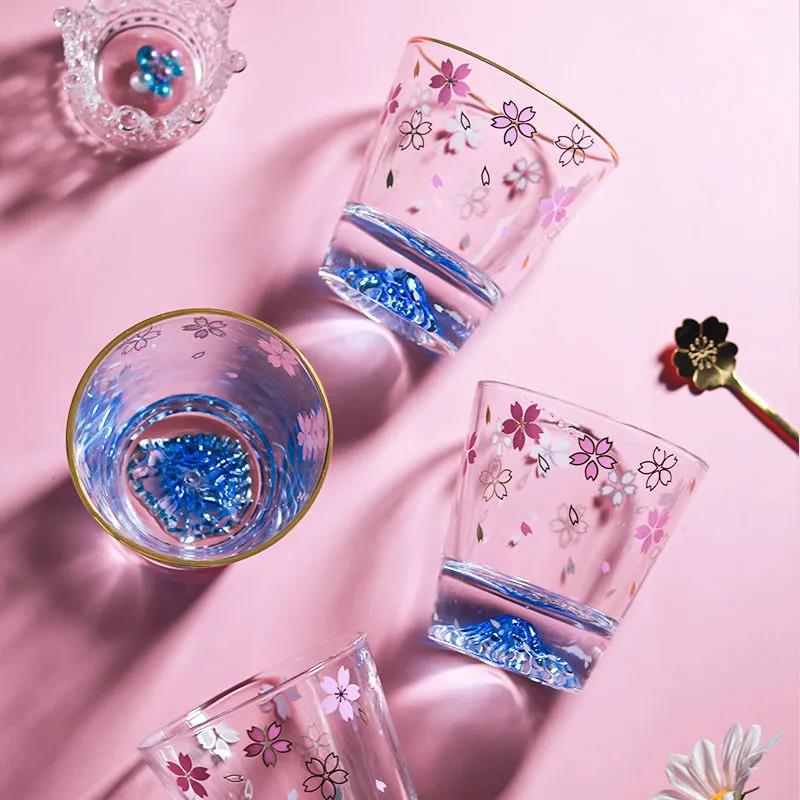 Japanese Mount Fuji Cup Cherry Blossom Couple Glass Net Red Ins Water Cup Creative Girl Heart Pink Cute Cup