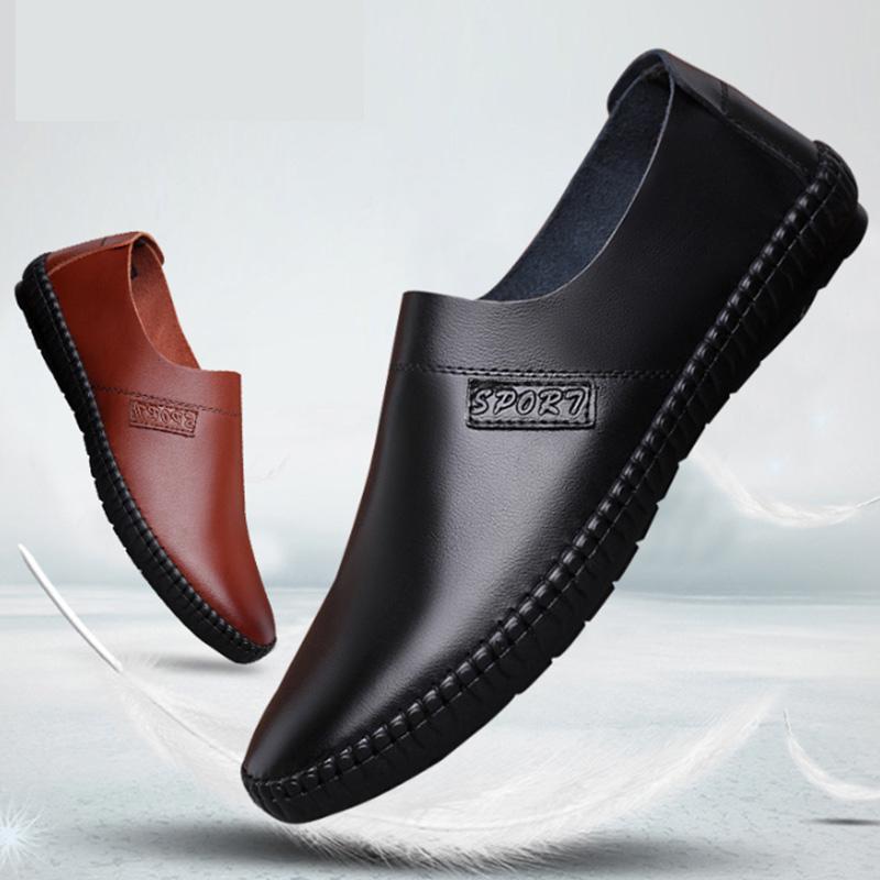 Men's Slip-On Leather Shoes Formal Casual Suit with Black PU Beanie Comfort Flats