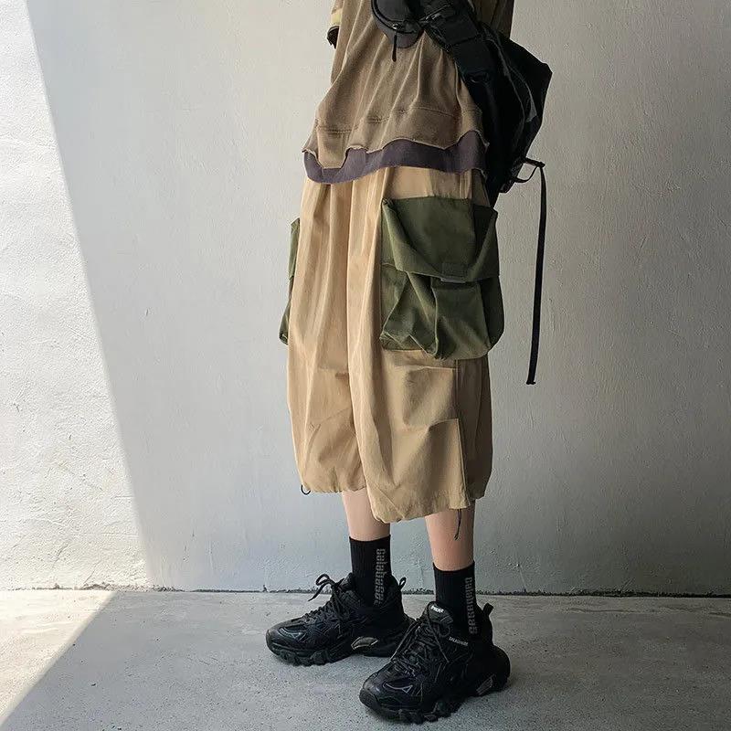 Summer Loose Wide-leg Overalls and Shorts Men's Loose and Personalized Drawstring Cropped Trousers