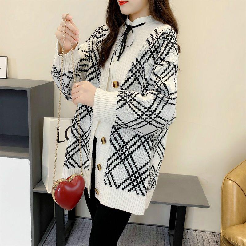 Autumn and Winter Lazy Style Long Sleeve Sweater Korean Loose V-neck Sweater Loose Jacket